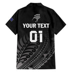 Custom New Zealand Cricket Family Matching Long Sleeve Bodycon Dress and Hawaiian Shirt Maori Kiwi Black Fern
