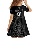 Custom New Zealand Cricket Family Matching Off Shoulder Maxi Dress and Hawaiian Shirt Maori Kiwi Black Fern