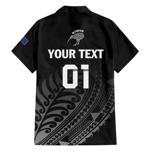 Custom New Zealand Cricket Family Matching Off Shoulder Maxi Dress and Hawaiian Shirt Maori Kiwi Black Fern