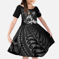 Custom New Zealand Cricket Kid Short Sleeve Dress Maori Kiwi Black Fern