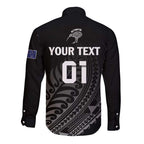Custom New Zealand Cricket Long Sleeve Button Shirt Maori Kiwi Black Fern