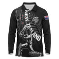 Custom New Zealand Cricket Long Sleeve Polo Shirt Maori Kiwi Black Fern