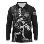 Custom New Zealand Cricket Long Sleeve Polo Shirt Maori Kiwi Black Fern