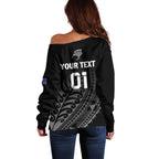 Custom New Zealand Cricket Off Shoulder Sweater Maori Kiwi Black Fern