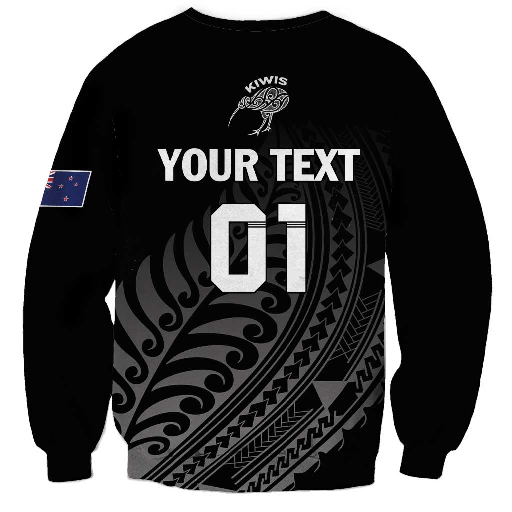 Custom New Zealand Cricket Sweatshirt Maori Kiwi Black Fern