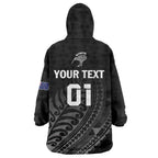 Custom New Zealand Cricket Wearable Blanket Hoodie Maori Kiwi Black Fern