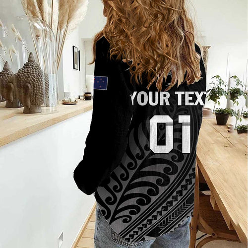 Custom New Zealand Cricket Women Casual Shirt Maori Kiwi Black Fern