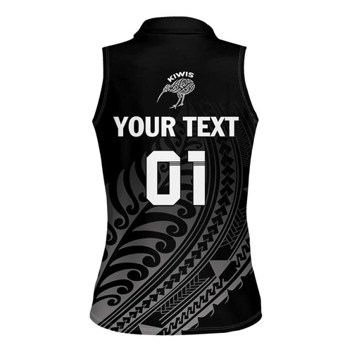 Custom New Zealand Cricket Women Sleeveless Polo Shirt Maori Kiwi Black Fern