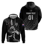 Custom New Zealand Cricket Zip Hoodie Maori Kiwi Black Fern