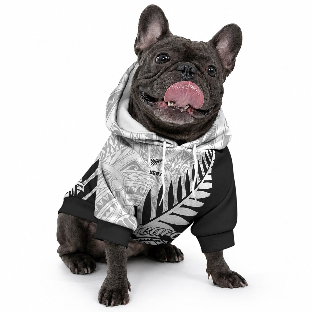 New Zealand Silver Fern Rugby Pet Hoodie Aotearoa Maori Black Version