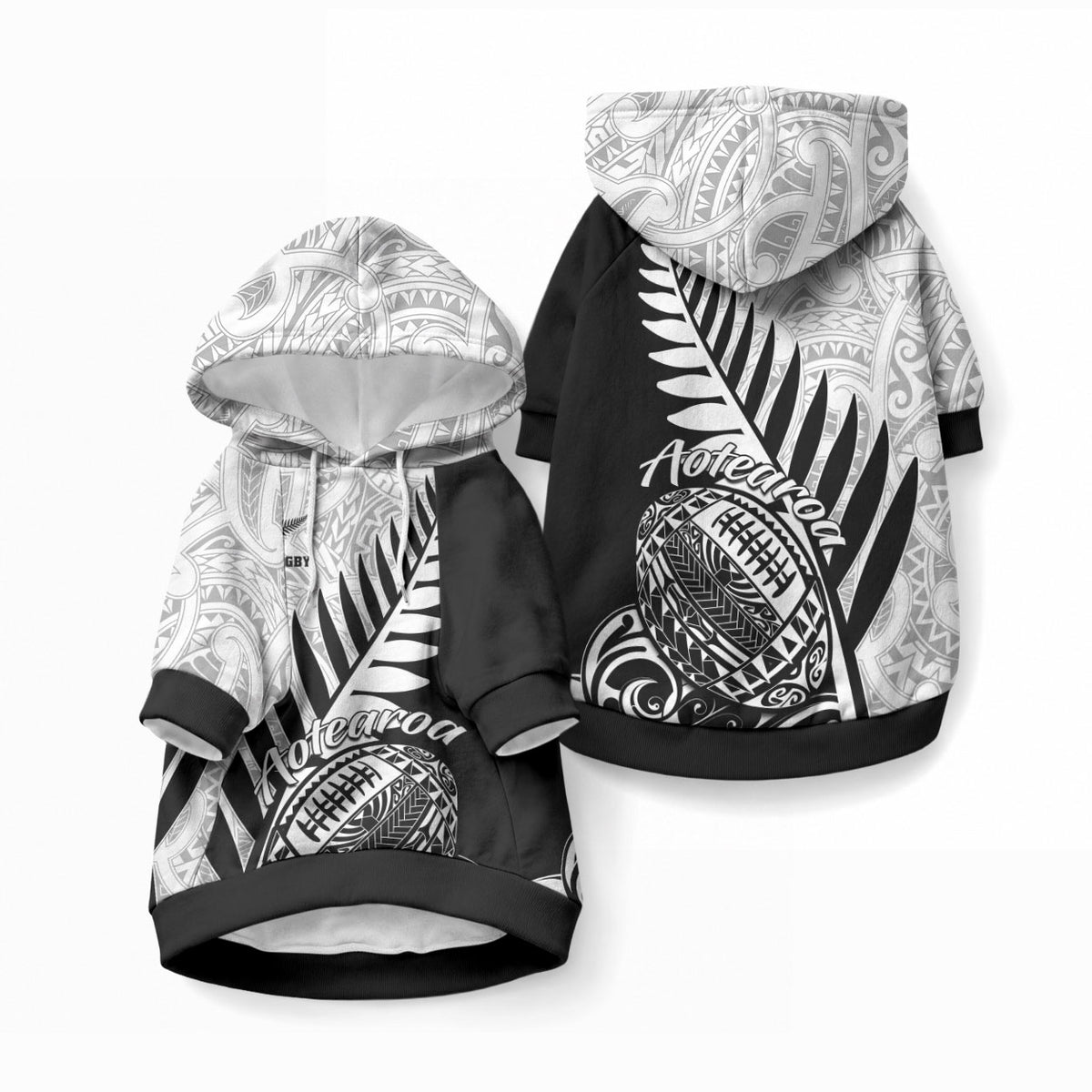 New Zealand Silver Fern Rugby Pet Hoodie Aotearoa Maori Black Version