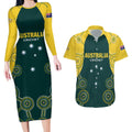 Custom Australia Cricket Couples Matching Long Sleeve Bodycon Dress and Hawaiian Shirt Aussies Champions
