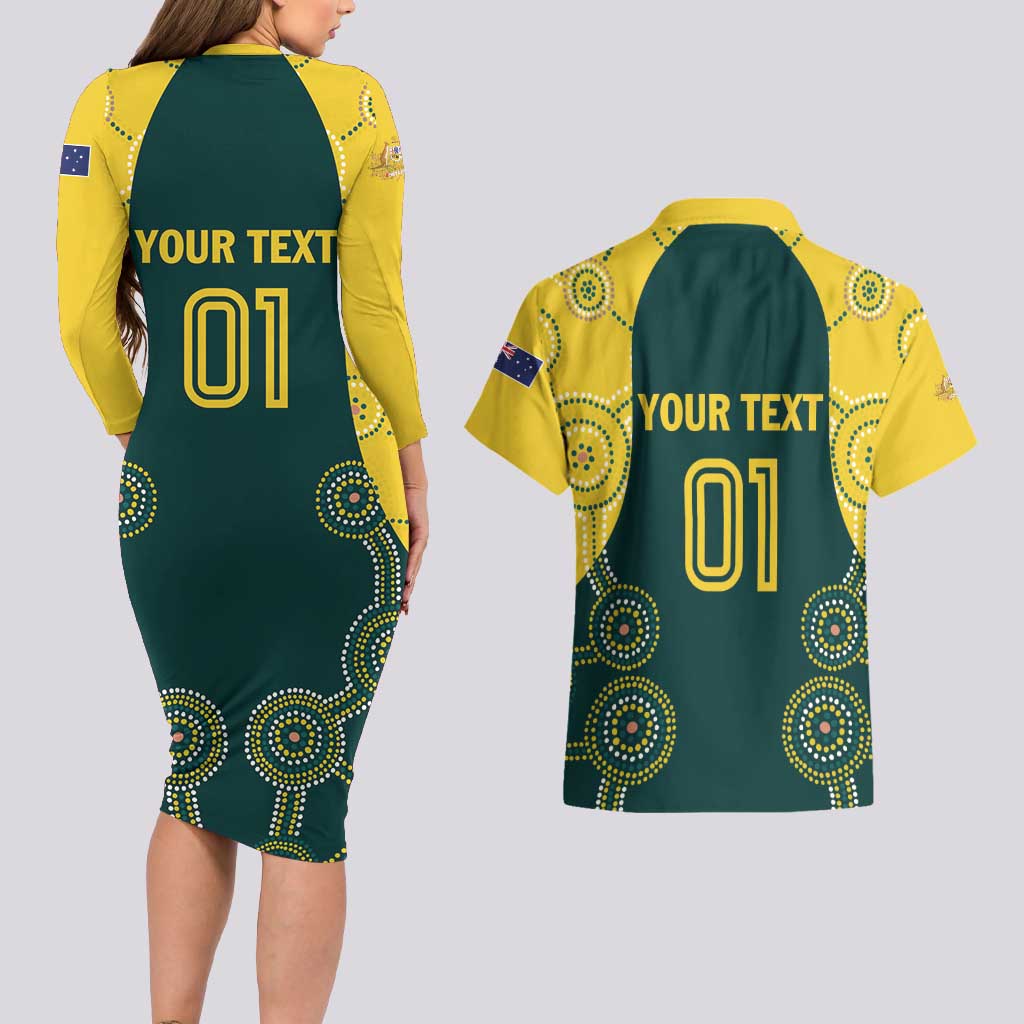 Custom Australia Cricket Couples Matching Long Sleeve Bodycon Dress and Hawaiian Shirt Aussies Champions