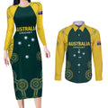 Custom Australia Cricket Couples Matching Long Sleeve Bodycon Dress and Long Sleeve Button Shirt Aussies Champions