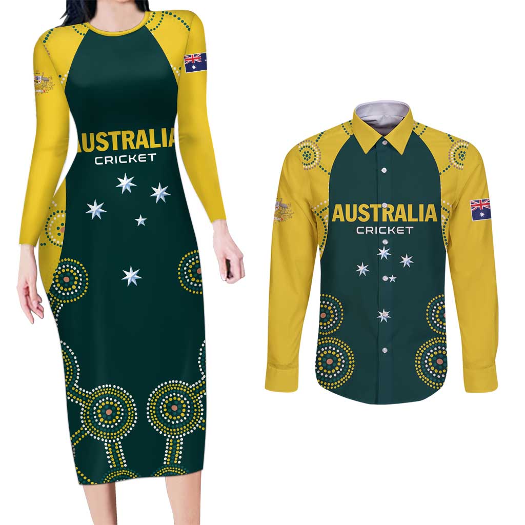 Custom Australia Cricket Couples Matching Long Sleeve Bodycon Dress and Long Sleeve Button Shirt Aussies Champions