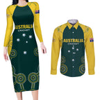 Custom Australia Cricket Couples Matching Long Sleeve Bodycon Dress and Long Sleeve Button Shirt Aussies Champions
