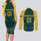 Custom Australia Cricket Couples Matching Long Sleeve Bodycon Dress and Long Sleeve Button Shirt Aussies Champions