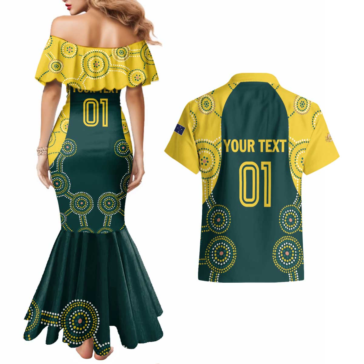 Custom Australia Cricket Couples Matching Mermaid Dress and Hawaiian Shirt Aussies Champions