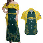 Custom Australia Cricket Couples Matching Off Shoulder Maxi Dress and Hawaiian Shirt Aussies Champions