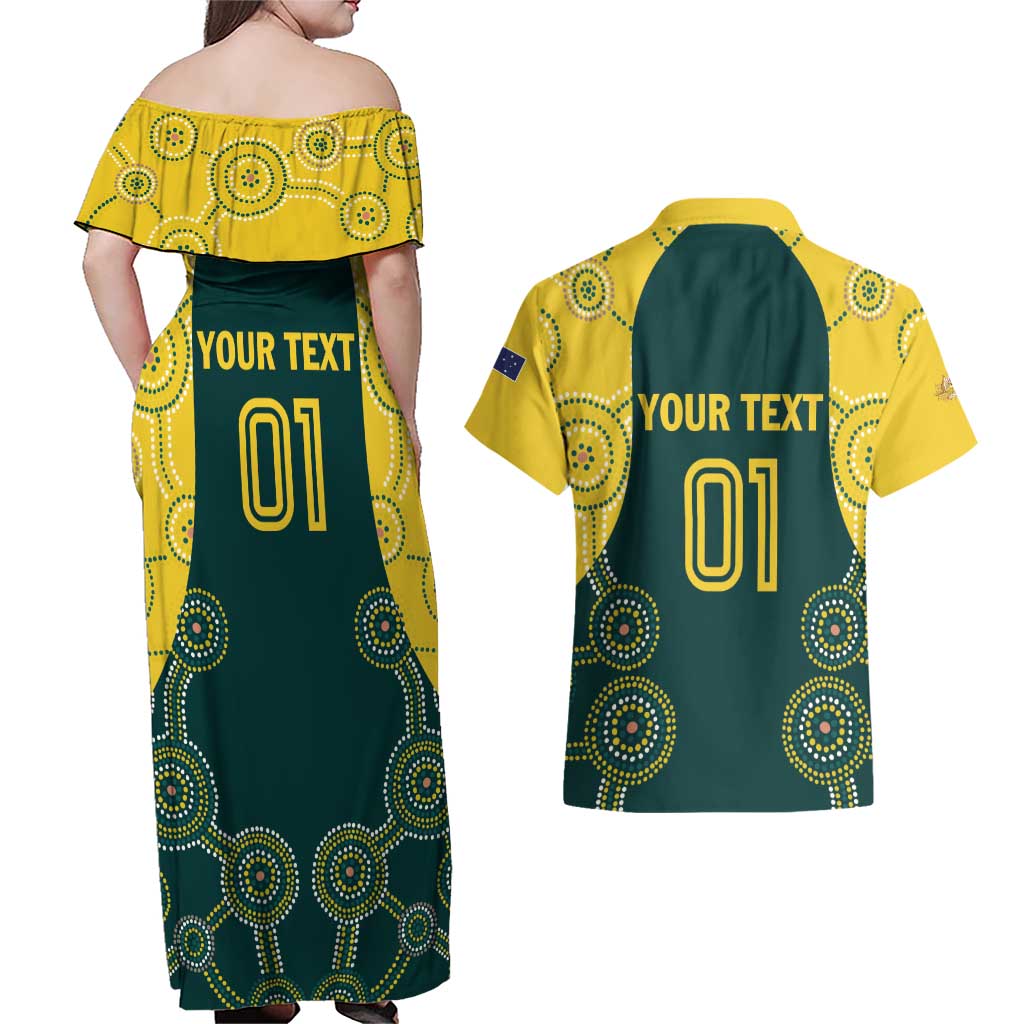 Custom Australia Cricket Couples Matching Off Shoulder Maxi Dress and Hawaiian Shirt Aussies Champions