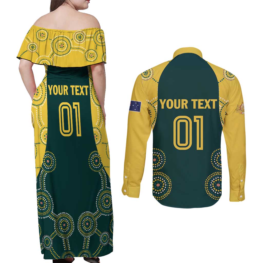 Custom Australia Cricket Couples Matching Off Shoulder Maxi Dress and Long Sleeve Button Shirt Aussies Champions