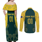 Custom Australia Cricket Couples Matching Off Shoulder Maxi Dress and Long Sleeve Button Shirt Aussies Champions
