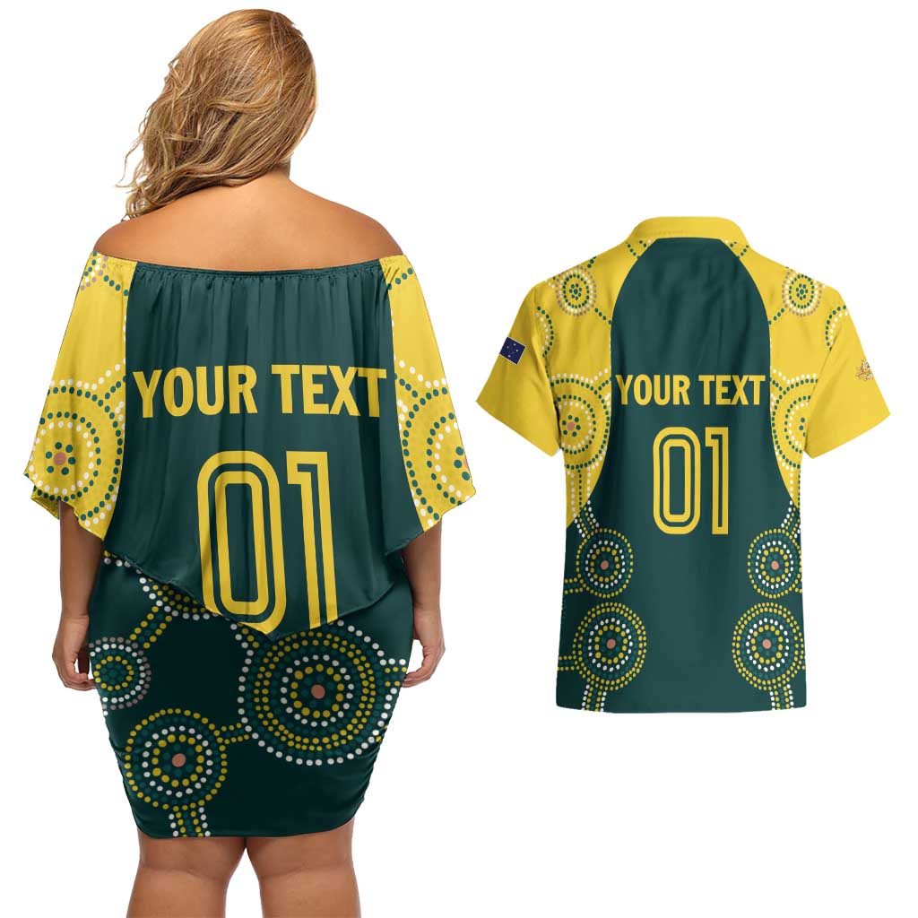 Custom Australia Cricket Couples Matching Off Shoulder Short Dress and Hawaiian Shirt Aussies Champions