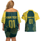 Custom Australia Cricket Couples Matching Off Shoulder Short Dress and Hawaiian Shirt Aussies Champions