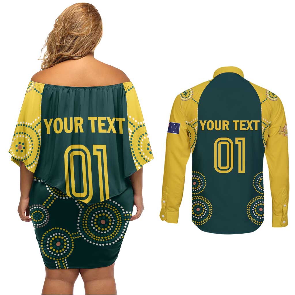 Custom Australia Cricket Couples Matching Off Shoulder Short Dress and Long Sleeve Button Shirt Aussies Champions