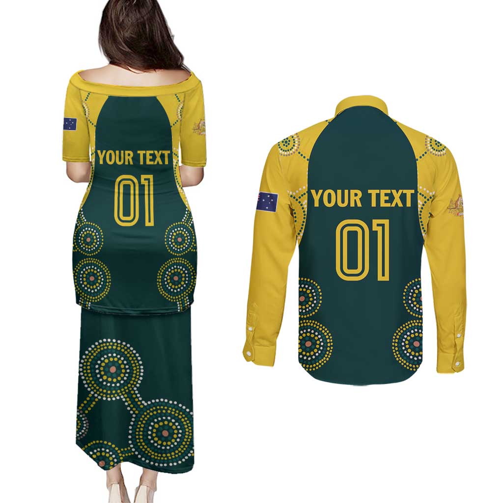Custom Australia Cricket Couples Matching Puletasi and Long Sleeve Button Shirt Aussies Champions