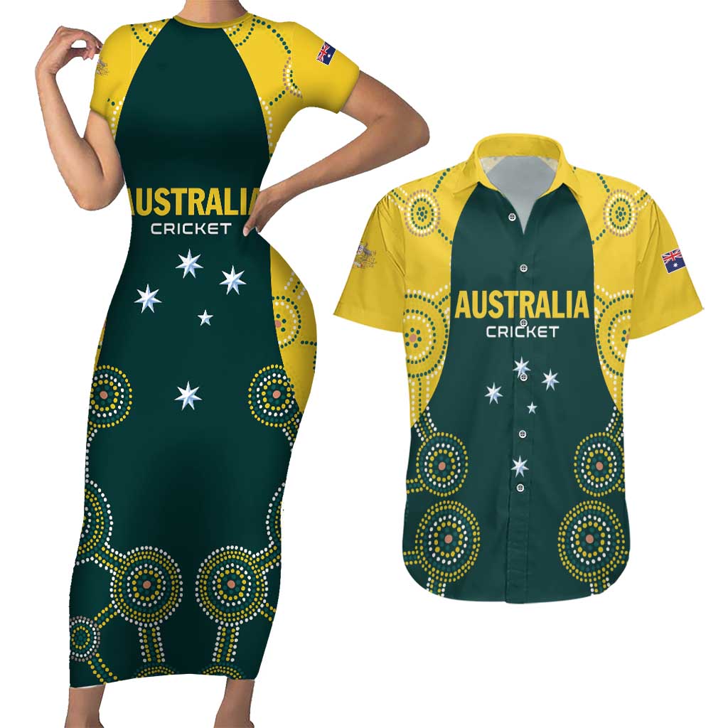 Custom Australia Cricket Couples Matching Short Sleeve Bodycon Dress and Hawaiian Shirt Aussies Champions