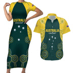 Custom Australia Cricket Couples Matching Short Sleeve Bodycon Dress and Hawaiian Shirt Aussies Champions