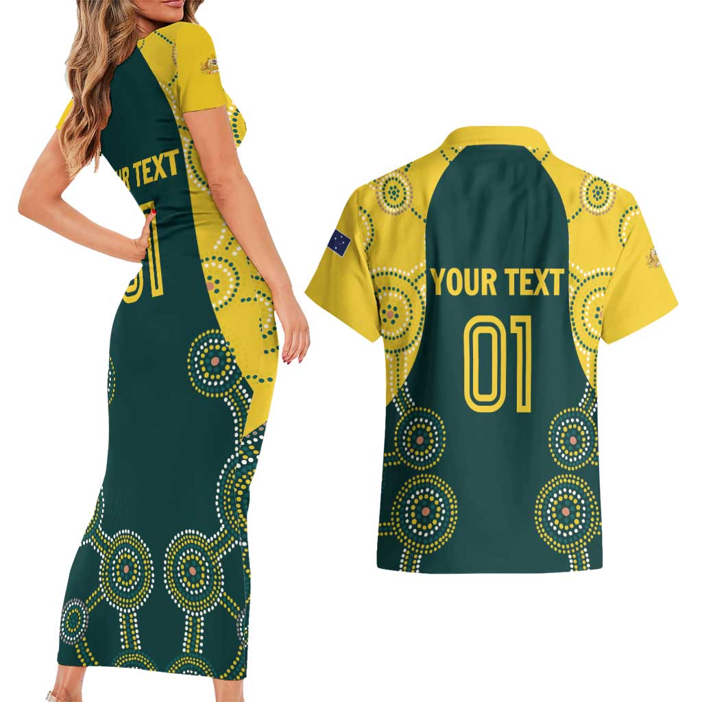 Custom Australia Cricket Couples Matching Short Sleeve Bodycon Dress and Hawaiian Shirt Aussies Champions