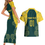 Custom Australia Cricket Couples Matching Short Sleeve Bodycon Dress and Hawaiian Shirt Aussies Champions
