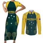 Custom Australia Cricket Couples Matching Short Sleeve Bodycon Dress and Long Sleeve Button Shirt Aussies Champions