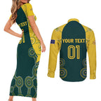 Custom Australia Cricket Couples Matching Short Sleeve Bodycon Dress and Long Sleeve Button Shirt Aussies Champions