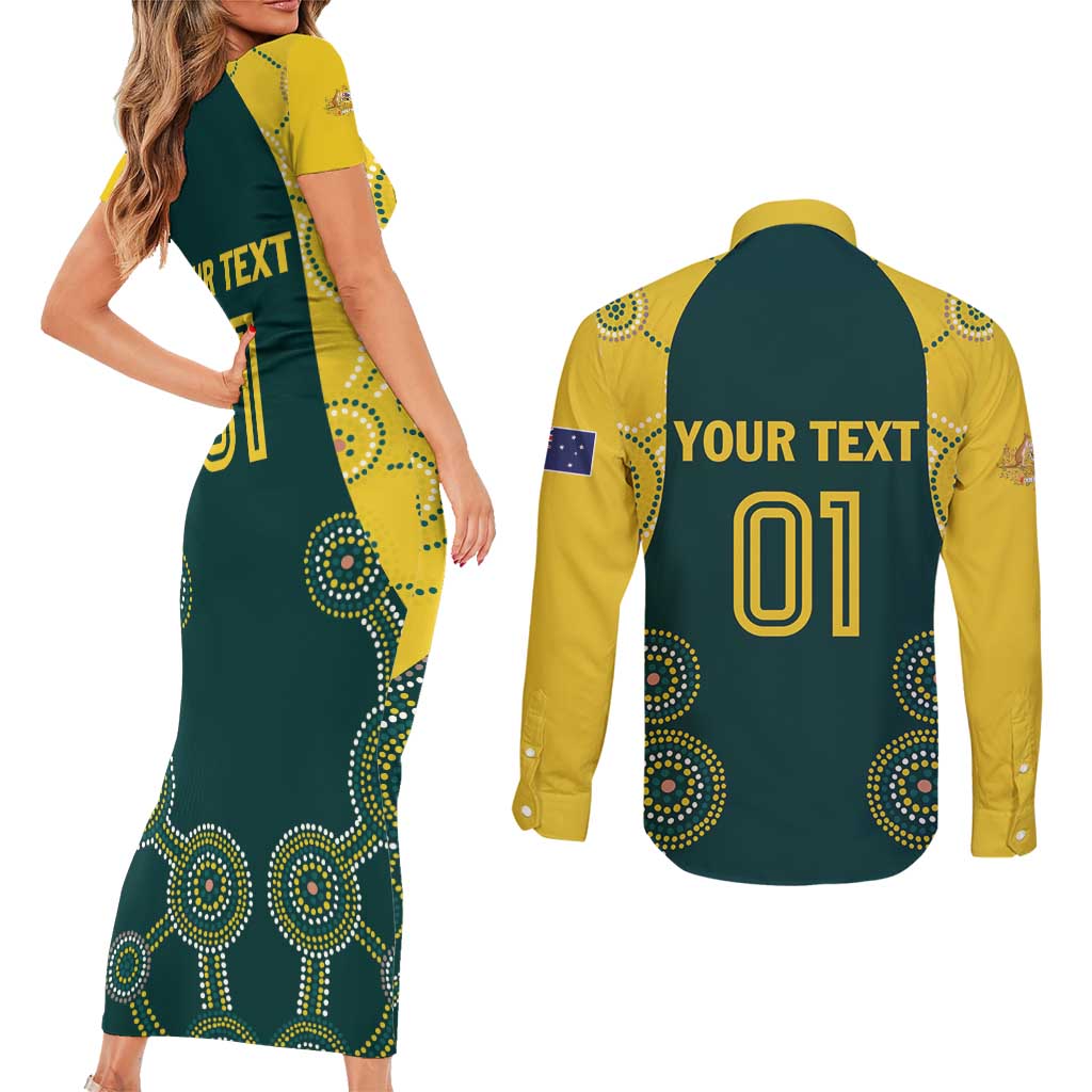 Custom Australia Cricket Couples Matching Short Sleeve Bodycon Dress and Long Sleeve Button Shirt Aussies Champions