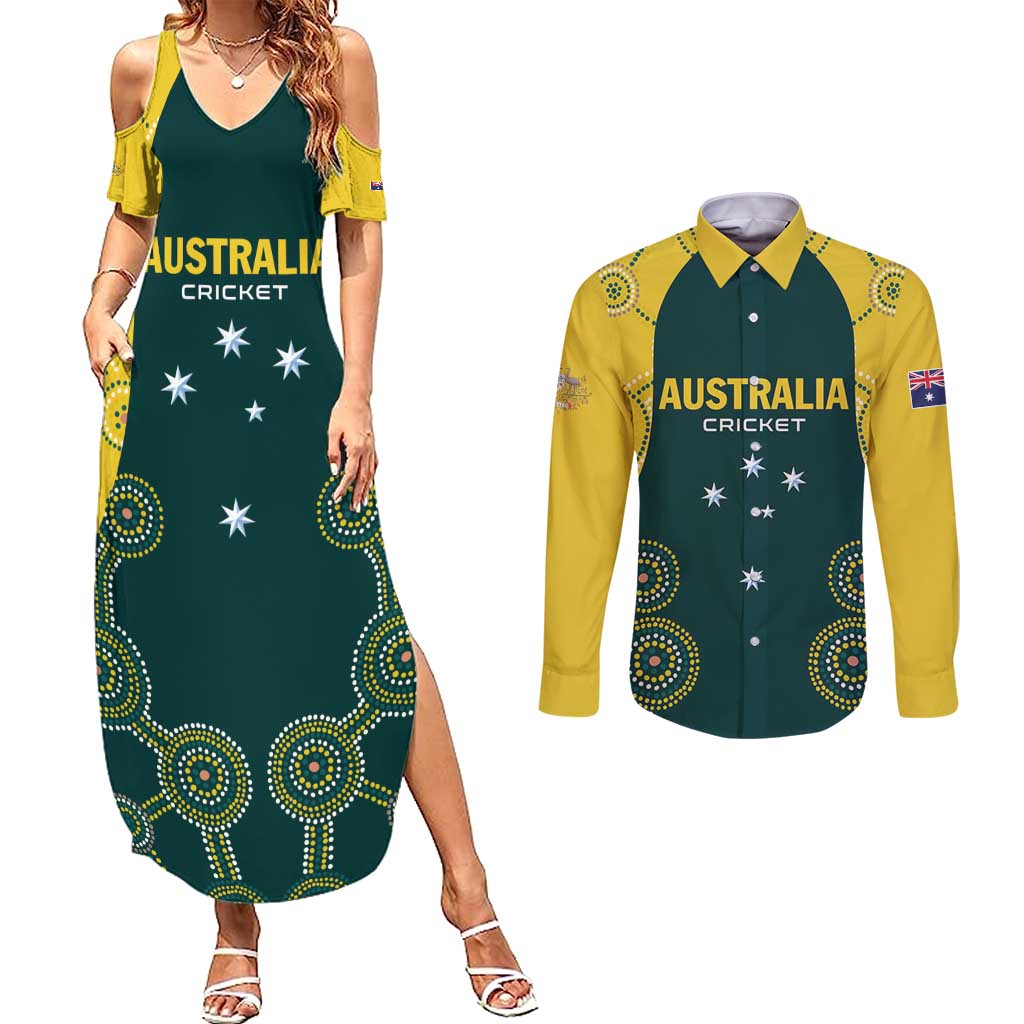 Custom Australia Cricket Couples Matching Summer Maxi Dress and Long Sleeve Button Shirt Aussies Champions