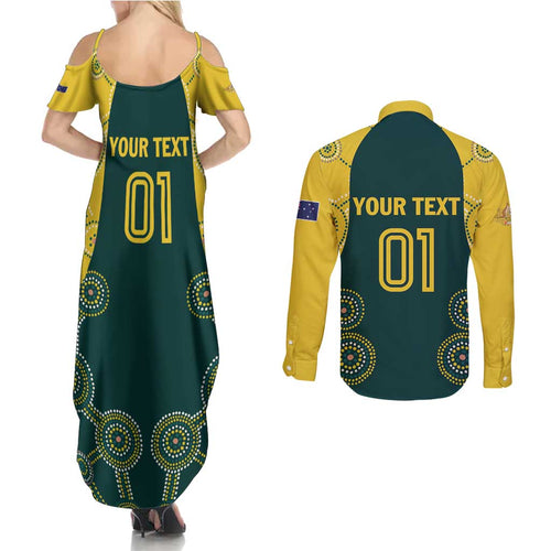 Custom Australia Cricket Couples Matching Summer Maxi Dress and Long Sleeve Button Shirt Aussies Champions