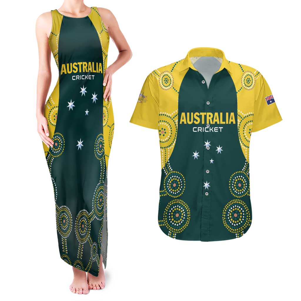 Custom Australia Cricket Couples Matching Tank Maxi Dress and Hawaiian Shirt Aussies Champions