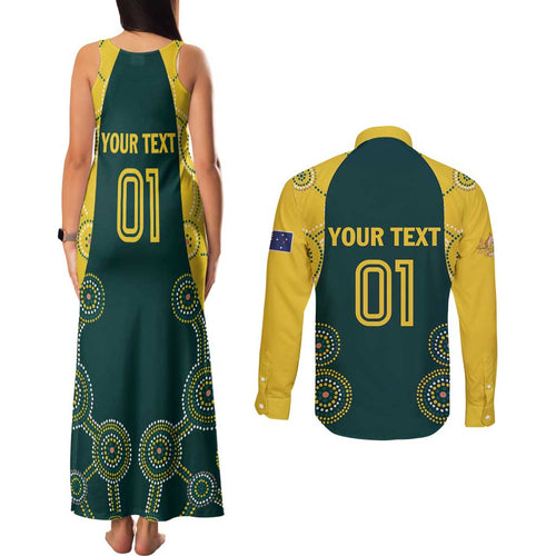Custom Australia Cricket Couples Matching Tank Maxi Dress and Long Sleeve Button Shirt Aussies Champions