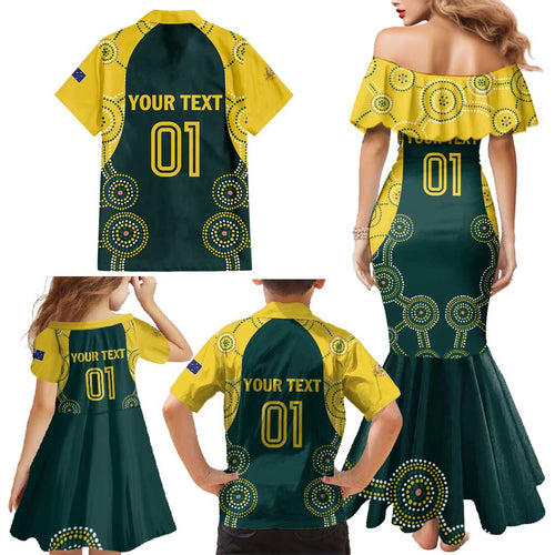 Custom Australia Cricket Family Matching Mermaid Dress and Hawaiian Shirt Aussies Champions