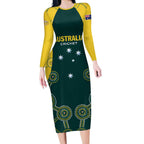 Custom Australia Cricket Long Sleeve Bodycon Dress Aussies Champions