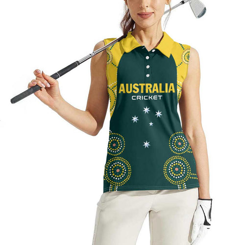 Custom Australia Cricket Women Sleeveless Polo Shirt Aussies Champions