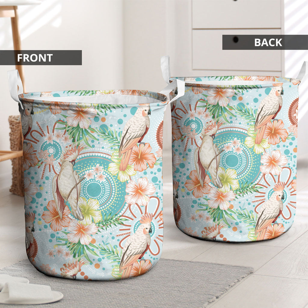 Australia Pink Cockatoo Aboriginal Art Laundry Basket Tropical Hibiscus Floral Style