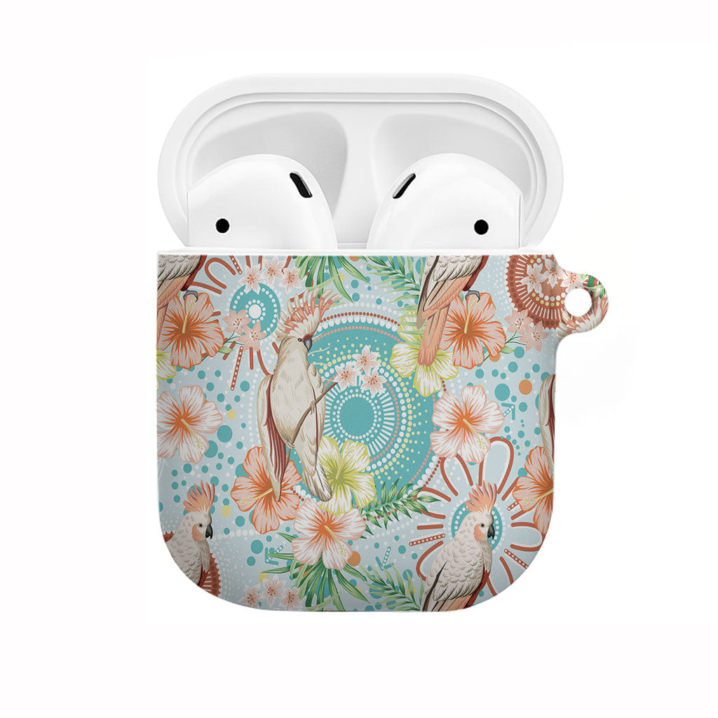 Australia Pink Cockatoo Aboriginal Art AirPods Case Tropical Hibiscus Floral Style