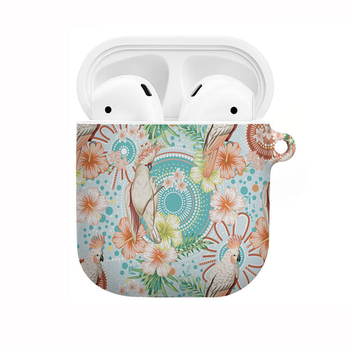 Australia Pink Cockatoo Aboriginal Art AirPods Case Tropical Hibiscus Floral Style