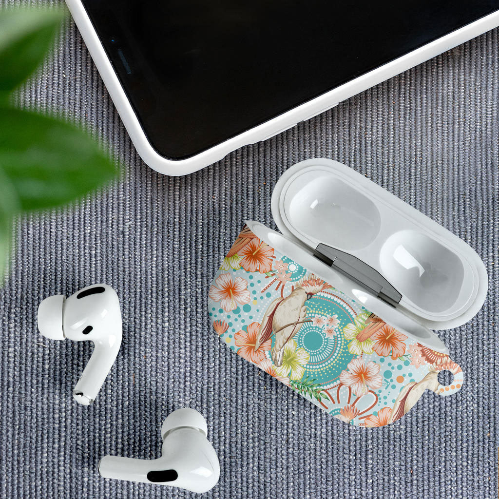 Australia Pink Cockatoo Aboriginal Art AirPods Case Tropical Hibiscus Floral Style