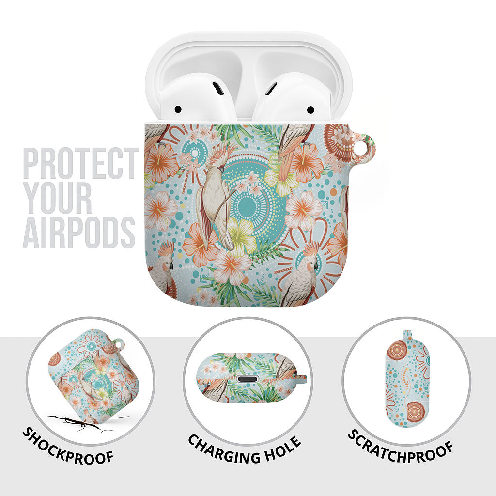 Australia Pink Cockatoo Aboriginal Art AirPods Case Tropical Hibiscus Floral Style