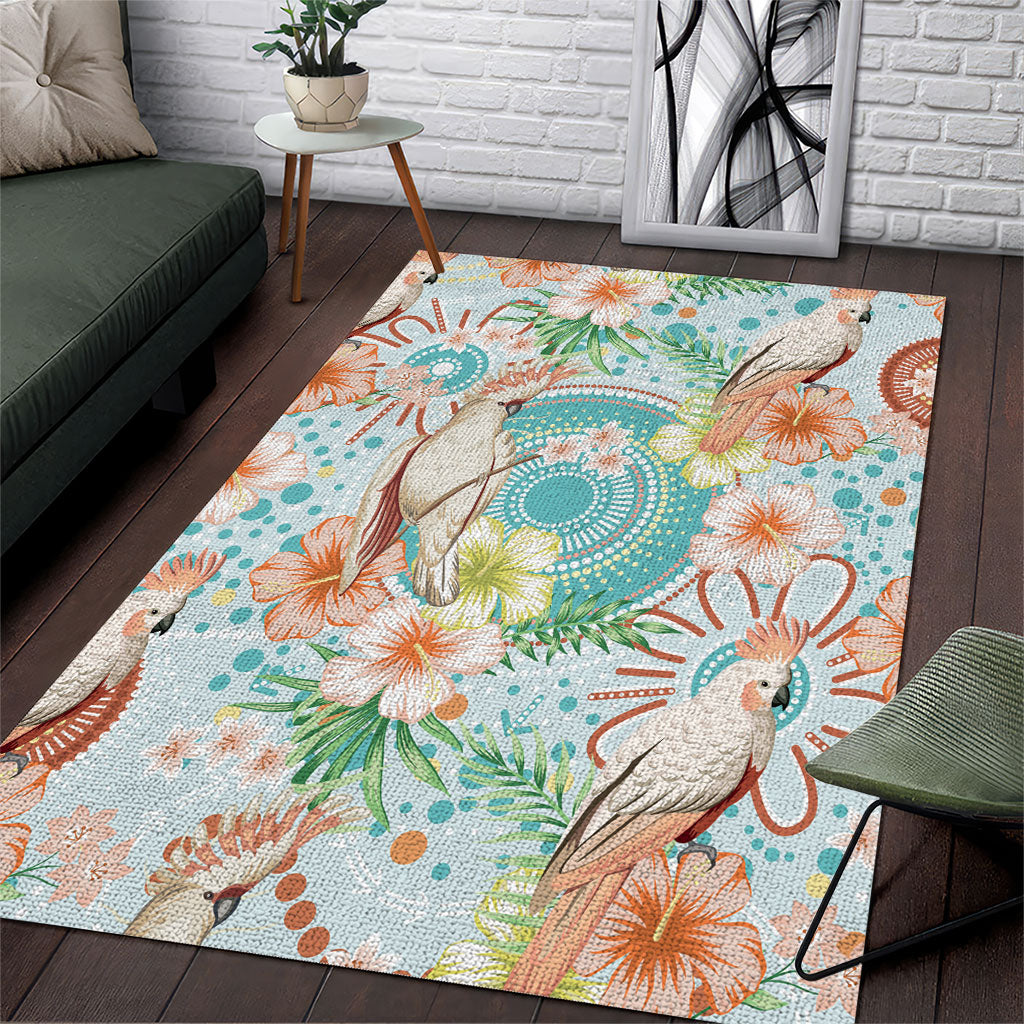 Australia Pink Cockatoo Aboriginal Art Area Rug Tropical Hibiscus Floral Style
